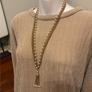 Vintage 70s Multi Layered Faux Pearl & Chain Necklace
